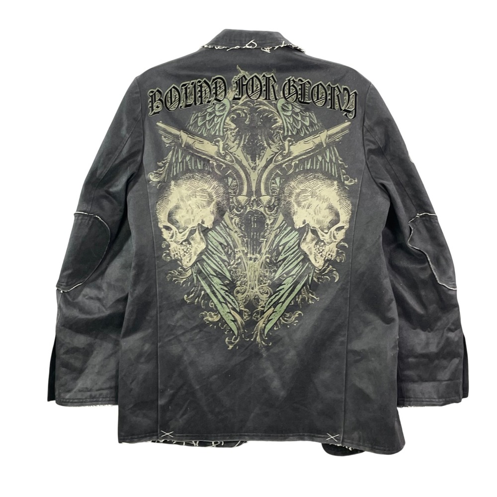 Archaic Affliction Blazer Mens Small Black Skulls Gothic Distressed Sport Coat